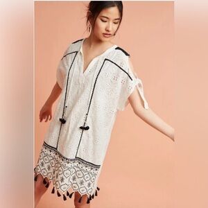 Anthropologie Hemant & Nandita Aditya White Embroidered Dress Size M